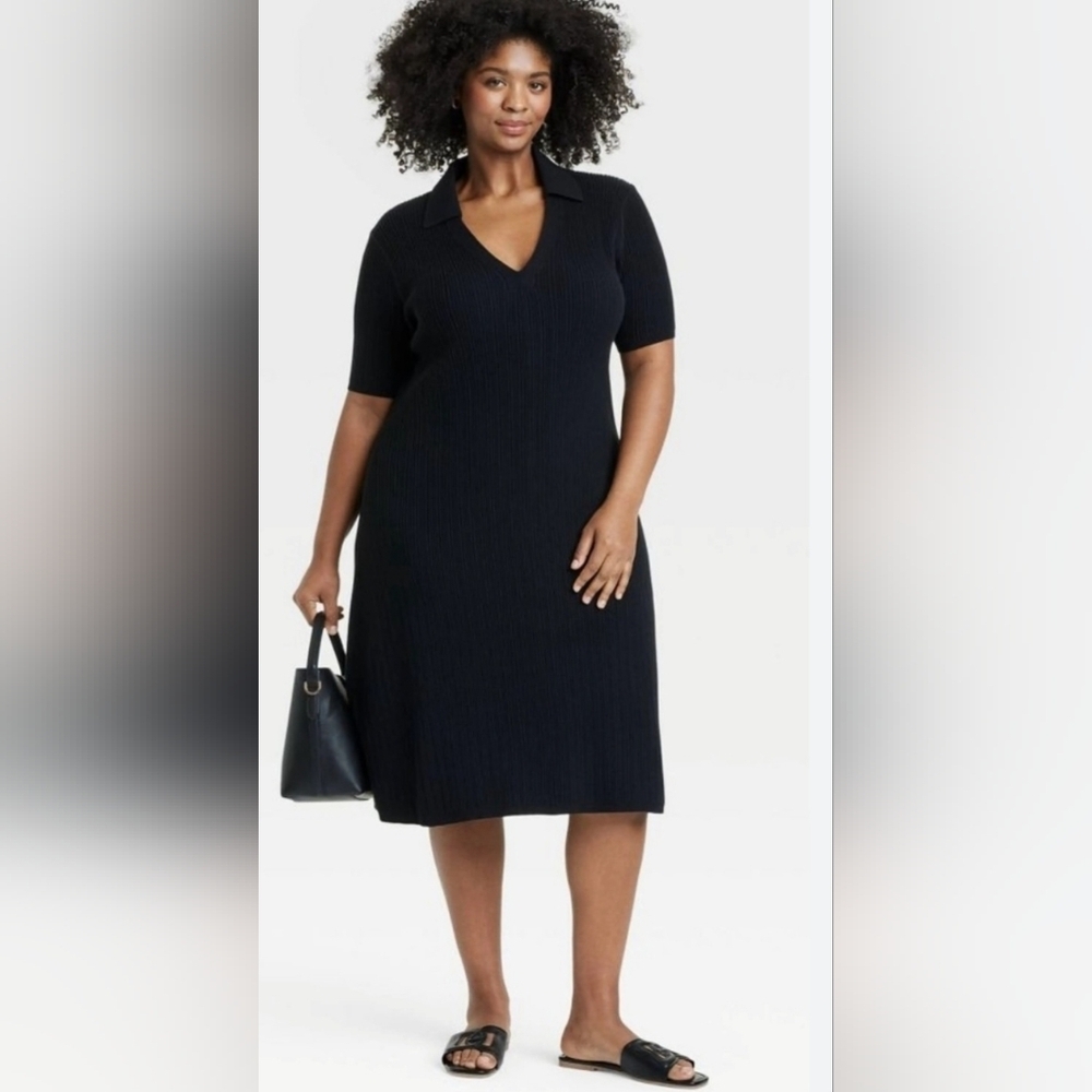 Ava & Viv Polo Ribbed Sweater Midi Dress